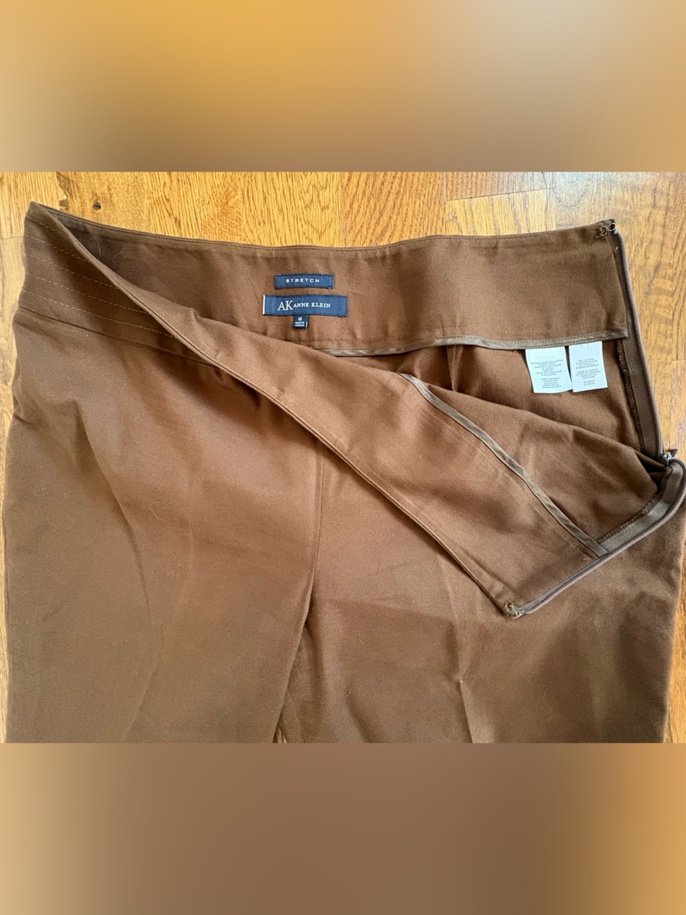 Ann Klein Brown Cropped Pants Side Zip High Waist Stretch Casual Office Size 16 - Picture 4 of 10
